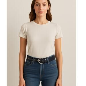 Coach Women's SZ S 1.5" Monogram Canvas Leather Black Belt Silver Hardware